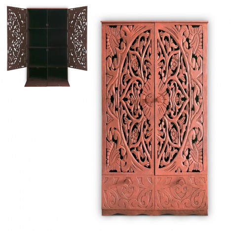 Armoire sculptée style oriental L90cm bois cuivré Vittoria