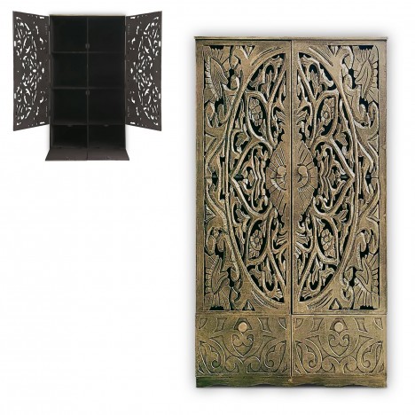 Armoire sculptée style oriental l87xh160cm bois bronze Vittoria - 