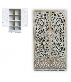 Armoire sculptée style oriental l87xh160cm bois blanc Vittoria