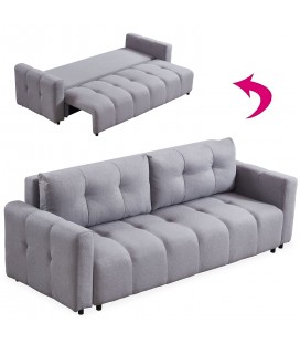 Canapé 3 places convertible tissu gris clair William