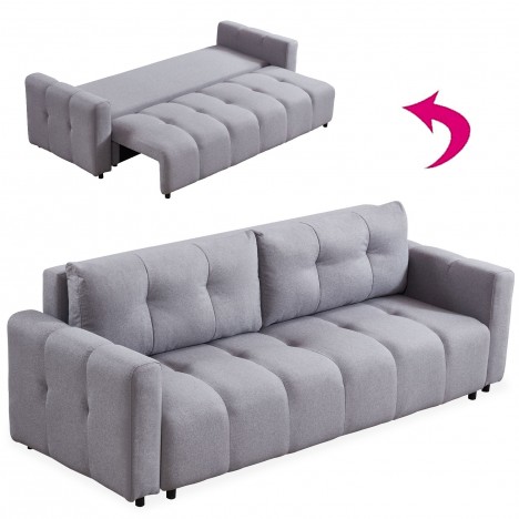 Canapé 3 places convertible tissu gris clair William - 