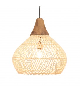 Suspension cloche 40x40cm rotin couleur naturelle et teck SULA