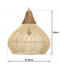 Suspension cloche 40x40cm rotin couleur naturelle et teck SULA