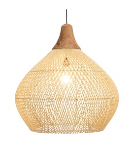 Suspension cloche 68x68cm rotin couleur naturelle et teck SULA