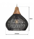 Suspension cloche 40x40cm en rotin couleur noire et teck SULA