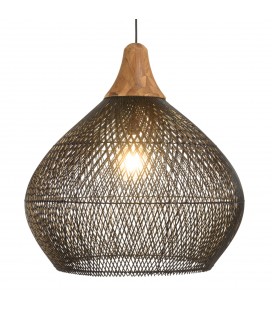 Suspension cloche 68x68cm en rotin couleur noire et teck SULA