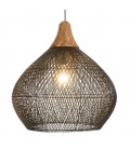 Suspension cloche 68x68cm en rotin couleur noire et teck SULA