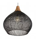 Suspension cloche 68x68cm en rotin couleur noire et teck SULA