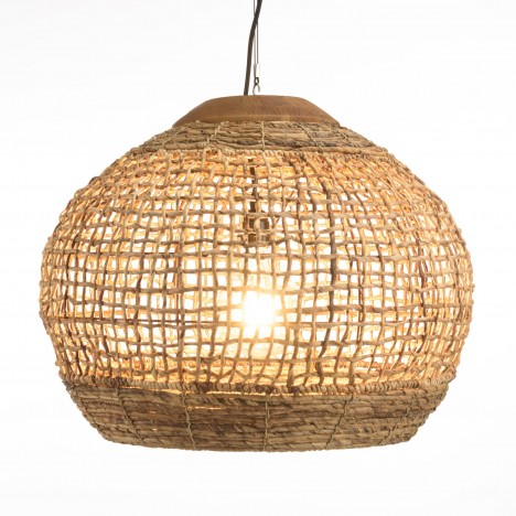 Suspension boule 60x60cm en abaca couleur naturelle et teck SULA