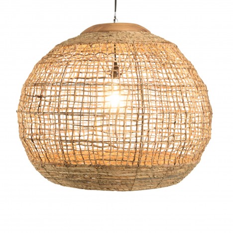 Suspension boule 83x83cm en abaca couleur naturelle et teck SULA