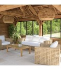 Suspension boule 83x83cm en abaca couleur naturelle et teck SULA