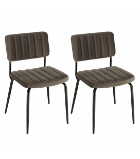 Lot de 2 chaises velours gris foncé et métal noir BOGOTA