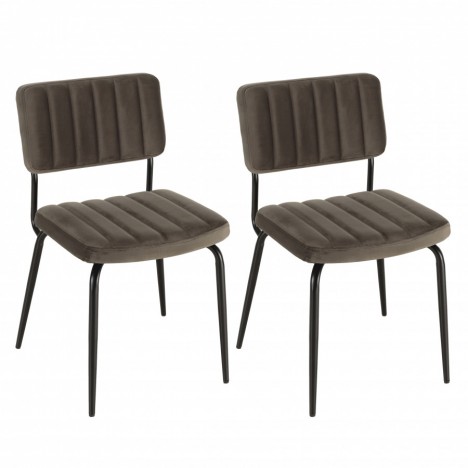 Lot de 2 chaises velours gris foncé pieds en métal noir BOGOTA