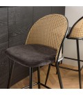 Lot de 2 tabourets d'ilot assise tissu noir dossier effet cannage ELEANA