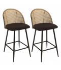 Lot de 2 tabourets d'ilot assise tissu noir dossier effet cannage ELEANA