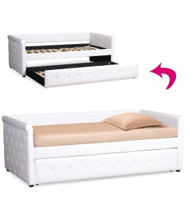 Lit simple gigone en simili-cuir blanc avec couchage secondaire GERRO