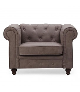 Grand fauteuil tissu vintage capitonné Chesterfield Shelby