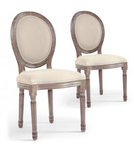 Lot de 2 chaises médaillon Louis XVI tissu beige Versailles