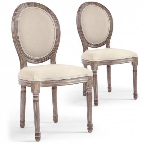 Lot de 2 chaises médaillon Louis XVI tissu beige Versailles - 