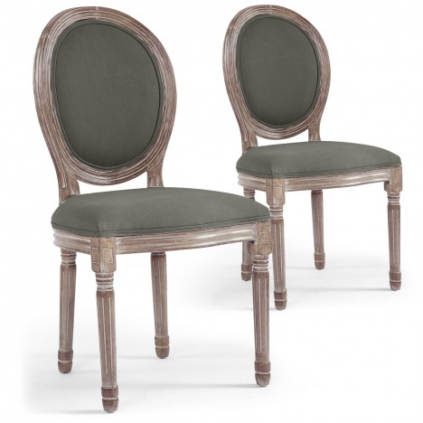 Lot de 2 chaises médaillon Louis XVI tissu gris Versailles - 