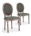 Lot de 2 chaises médaillon Louis XVI tissu gris Versailles - 