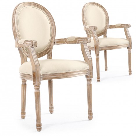 Lot de 2 chaises médaillon Louis XVI cosy tissu beige Versailles - 