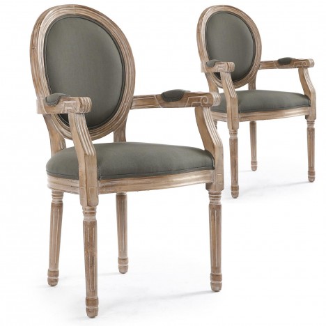 Lot de 2 chaises médaillon Louis XVI cosy tissu gris Versailles - 