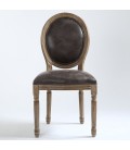 Lot de 2 chaises de style médaillon Louis XVI tissu marron effet vieilli Versailles - 