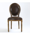 Lot de 2 chaises de style médaillon Louis XVI simili marron bois patiné doré Versailles - 