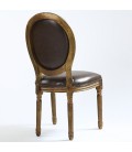 Lot de 2 chaises de style médaillon Louis XVI simili marron bois patiné doré Versailles - 