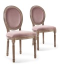 Lot de 2 chaises Louis XVI bois patiné & velours rose Versailles - 