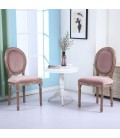 Lot de 2 chaises Louis XVI bois patiné & velours rose Versailles - 