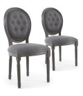 Lot de 2 chaises de style médaillon Louis XVI bois gris & tissu capitonné gris Versailles - 