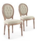 Lot de 2 chaises de style médaillon Louis XVI bois patiné & tissu capitonné beige Versailles - 