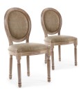 Lot de 2 chaises de style médaillon Louis XVI bois patiné & simili taupe Versailles - 