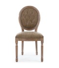 Lot de 2 chaises de style médaillon Louis XVI bois patiné & simili capitonné taupe Versailles - 