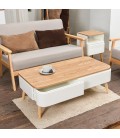 Table basse scandinave 2 tiroirs blanc et bois Bergane - 