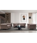 Canapé vintage marron en tissu capitonné 2 places Chesterfield - 