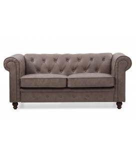 Canapé vintage marron en tissu capitonné 2 places Chesterfield Shelby