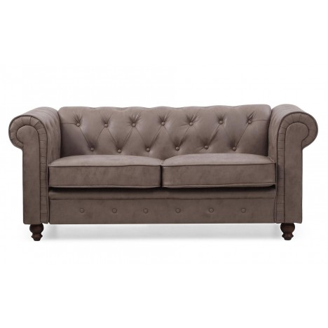 Canapé vintage marron en tissu capitonné 2 places Chesterfield - 