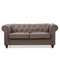 Canapé vintage marron en tissu capitonné 2 places Chesterfield - 