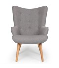 Fauteuil scandinave + pouf tissu gris clair Milly - 