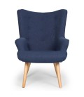 Fauteuil scandinave + pouf tissu bleu Milly - 