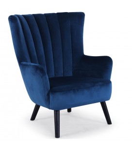 Fauteuil scandinave en velours bleu Manchester