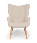 Fauteuil scandinave + pouf tissu beige Milly - 