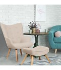 Fauteuil scandinave + pouf tissu beige Milly - 