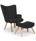 Fauteuil scandinave + pouf tissu noir Milly - 