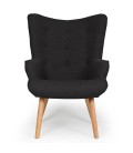 Fauteuil scandinave + pouf tissu noir Milly - 