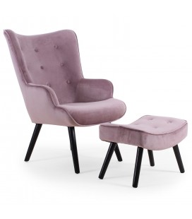 Fauteuil scandinave + pouf velours rose Milly