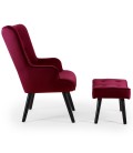 Fauteuil scandinave + pouf velours bordeaux Milly - 